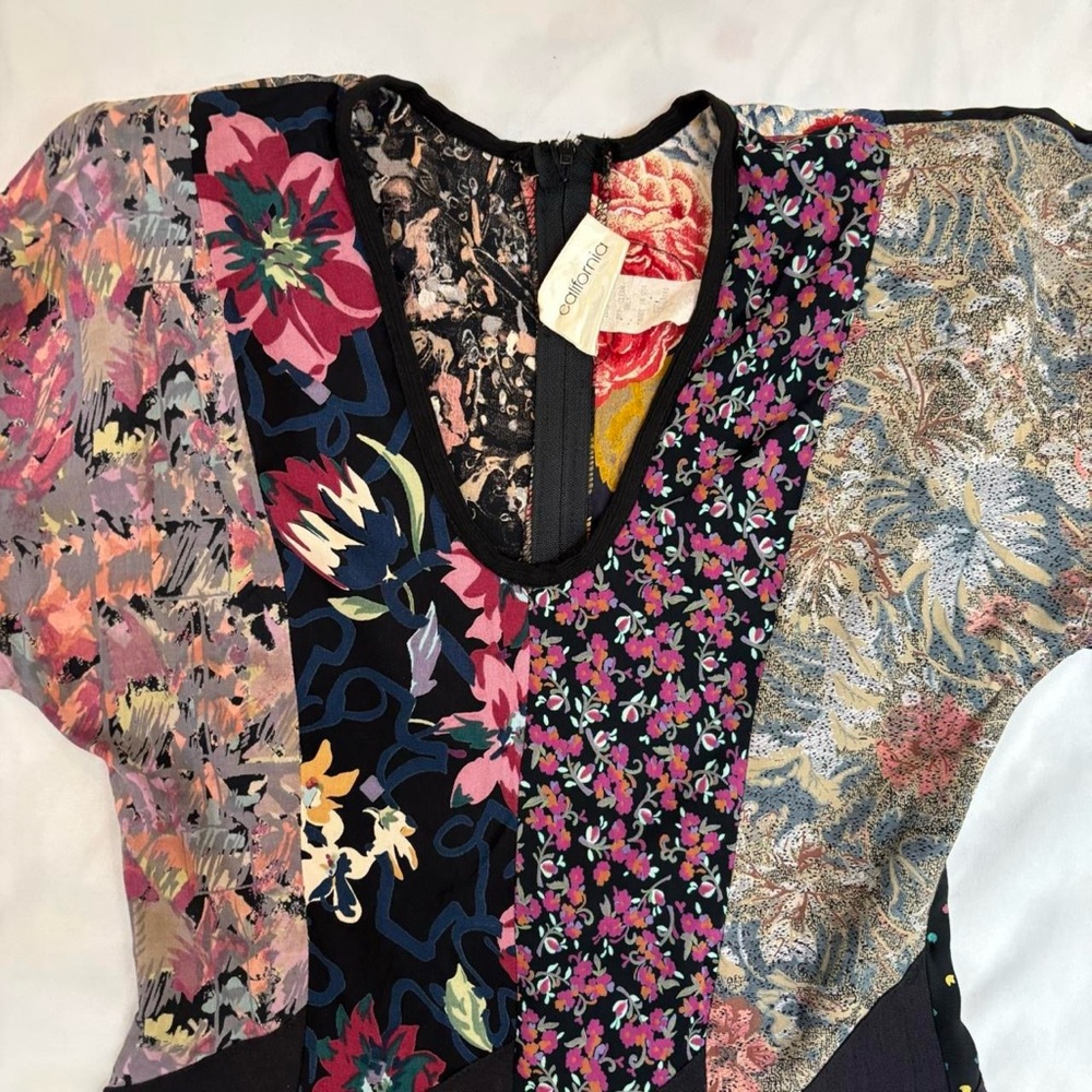 Black Floral Patchwork Midi Dress Vintage 90s Whimsygoth Boho Witchy - Picture 7 of 8